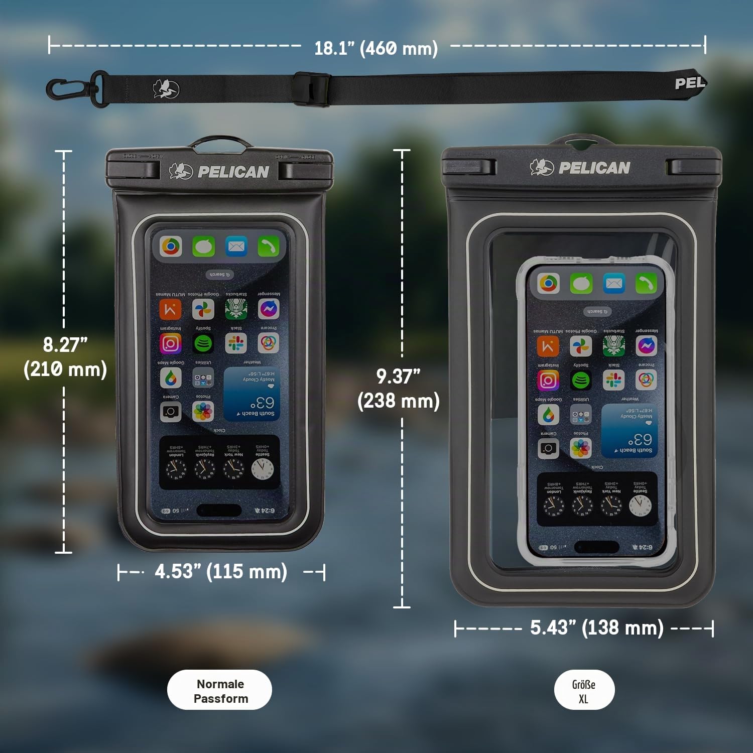 Pelican Marine 2 Pack - IP68 wasserdichte Handytasche/Hülle (XL-Größe) - Schwimmende wasserdichte Handyhülle - für iPhone 15 Pro Max / 14 Pro Max / 13 Pro Max / 12 / S23 Ultra/Pixel 7 - Stealth Black