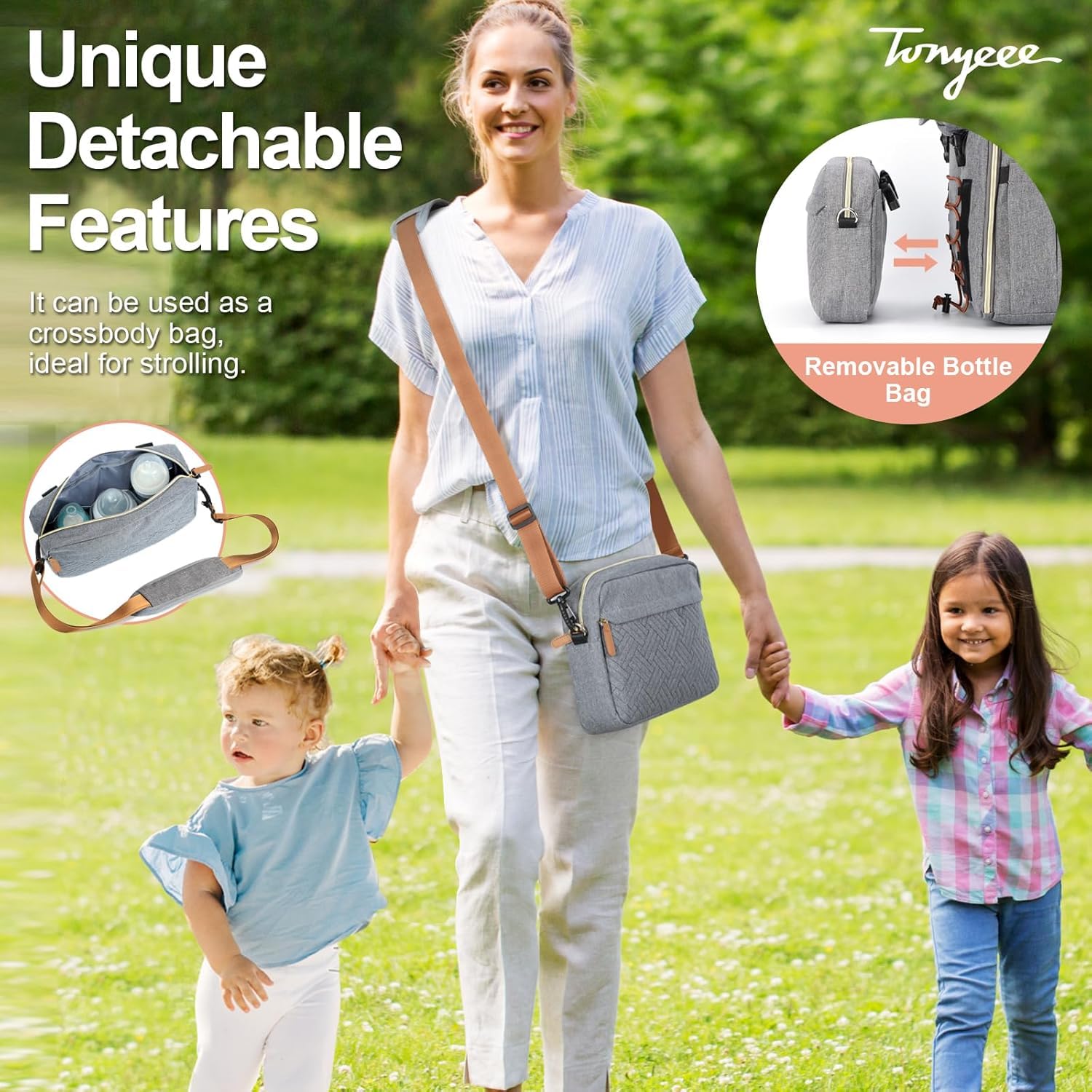 Zaino Fasciatoio,Borsa A Tracolla Rimovibile，Zaino Neonato Multifunzione Mamma，Borsa Porta Pannolini Con Materassino Fasciatoio, Cinghie Per Passeggini, Tasche Isolanti Bottiglia