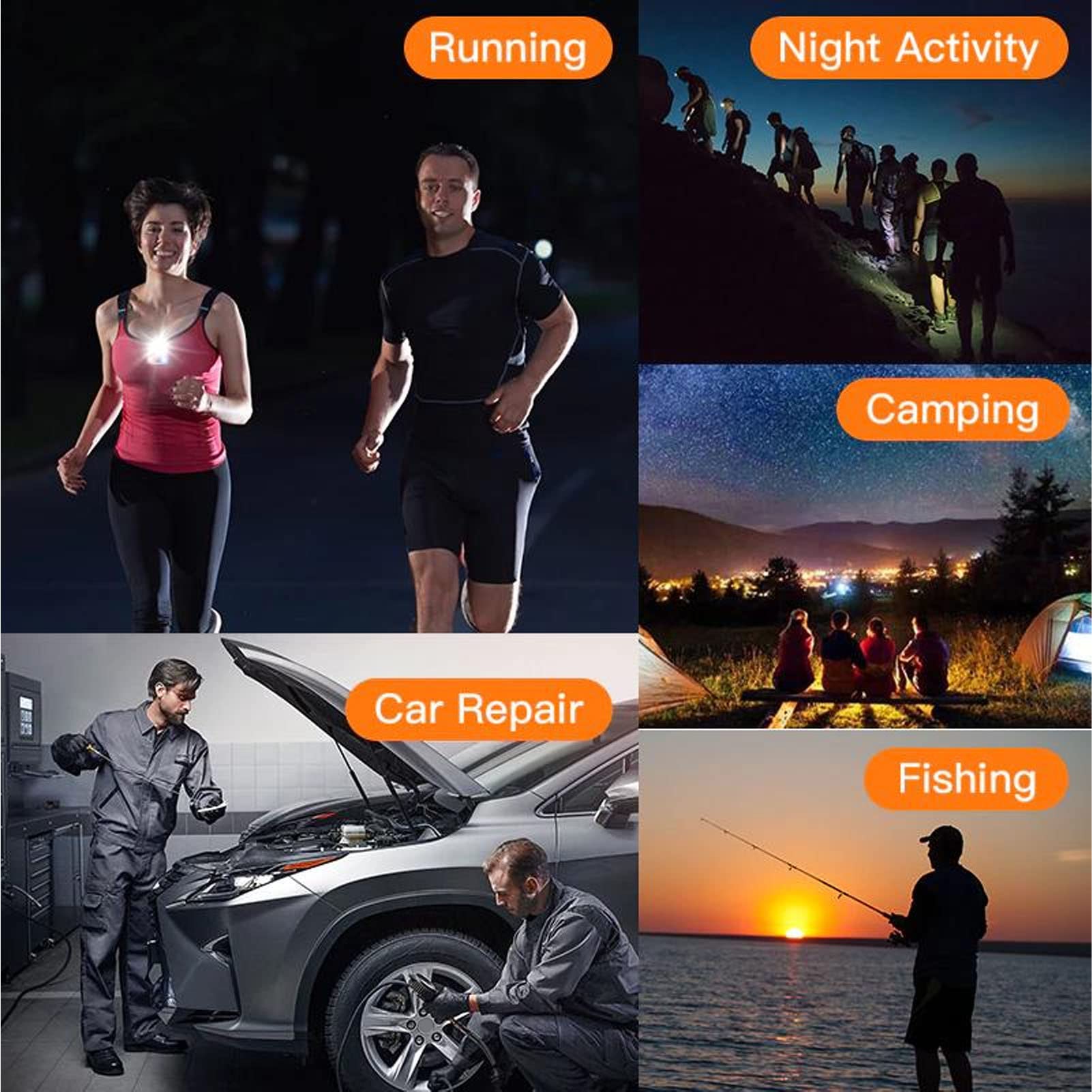Bewinner Caméra de Sport Portable, Caméra Portable, Caméra Corporelle HD 1080P avec 5,5 Heures D'enregistrement Continu, Lumière LED Réglable 200 LM pour la Conduite, la Maison, Le