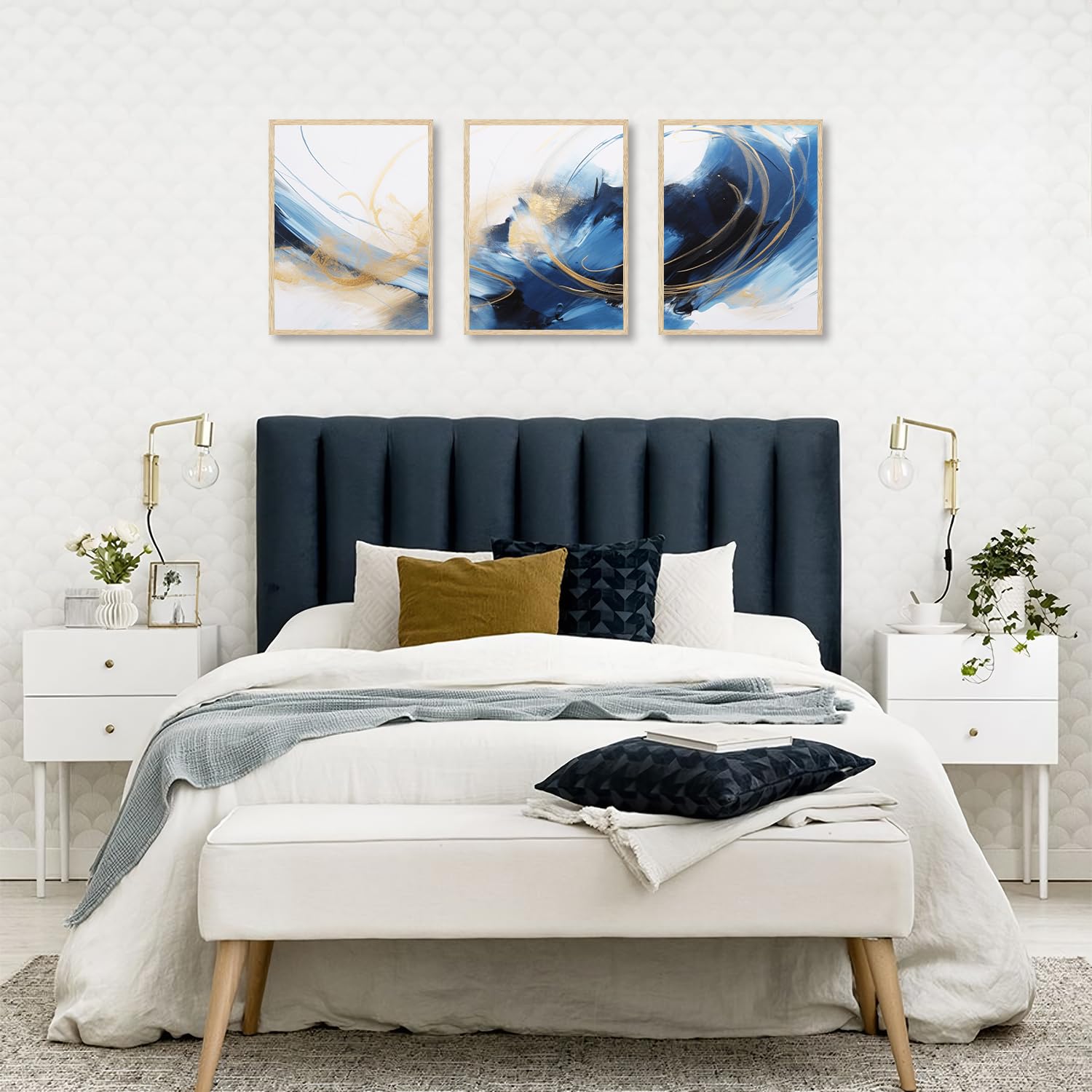 Dazzlewall Abstract Wall Decor Poster Modern Blue Black Gold Wall Poster for Bedroom Living Room Decor 12x16 in Unframed Set of 3 - Image 3