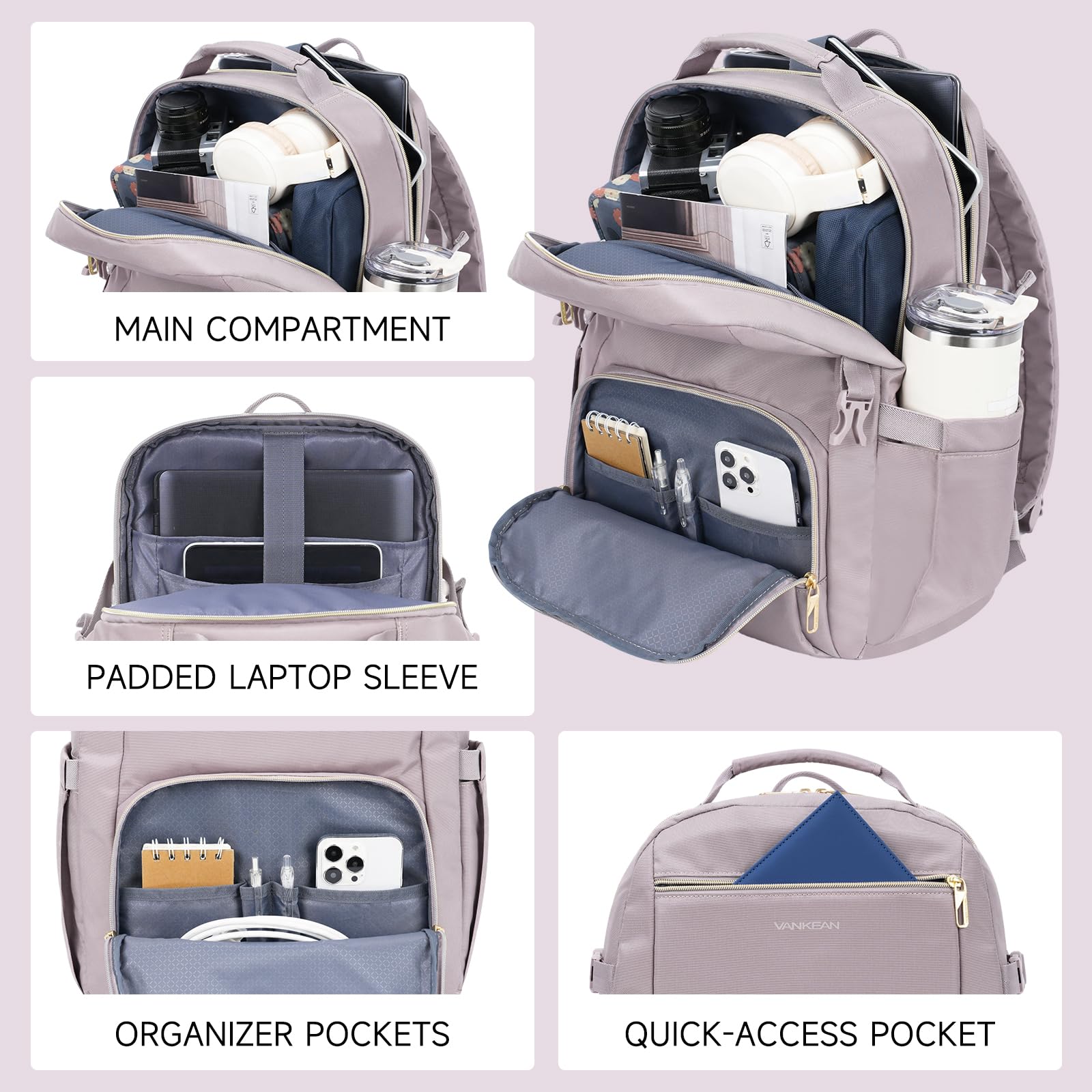 VANKEAN Zaino per laptop da 17 pollici, unisex, rosa