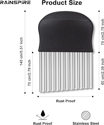 Miniatura 2 de Rainspire Cortador de arrugas para verduras, cuchillo de acero inoxidable, cortador de verduras para papas, zanahorias, negro
