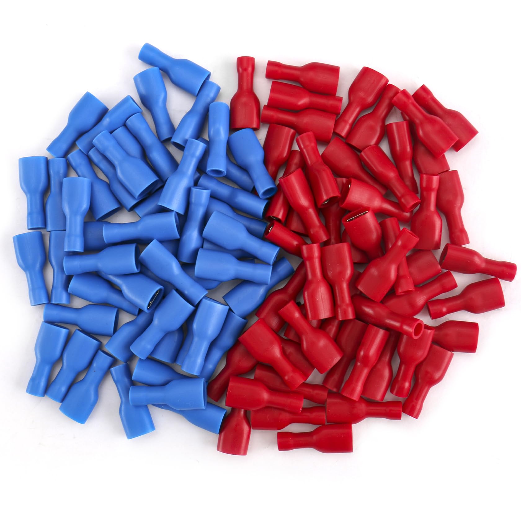 Heschen Terminales rápidos hembra de vinilo totalmente aislados 6.3x0.8mm, rojo para 0.5-1.5mm² (22-16 AWG), azul para 1.5-2.5mm² (16-14 AWG), 100Pack