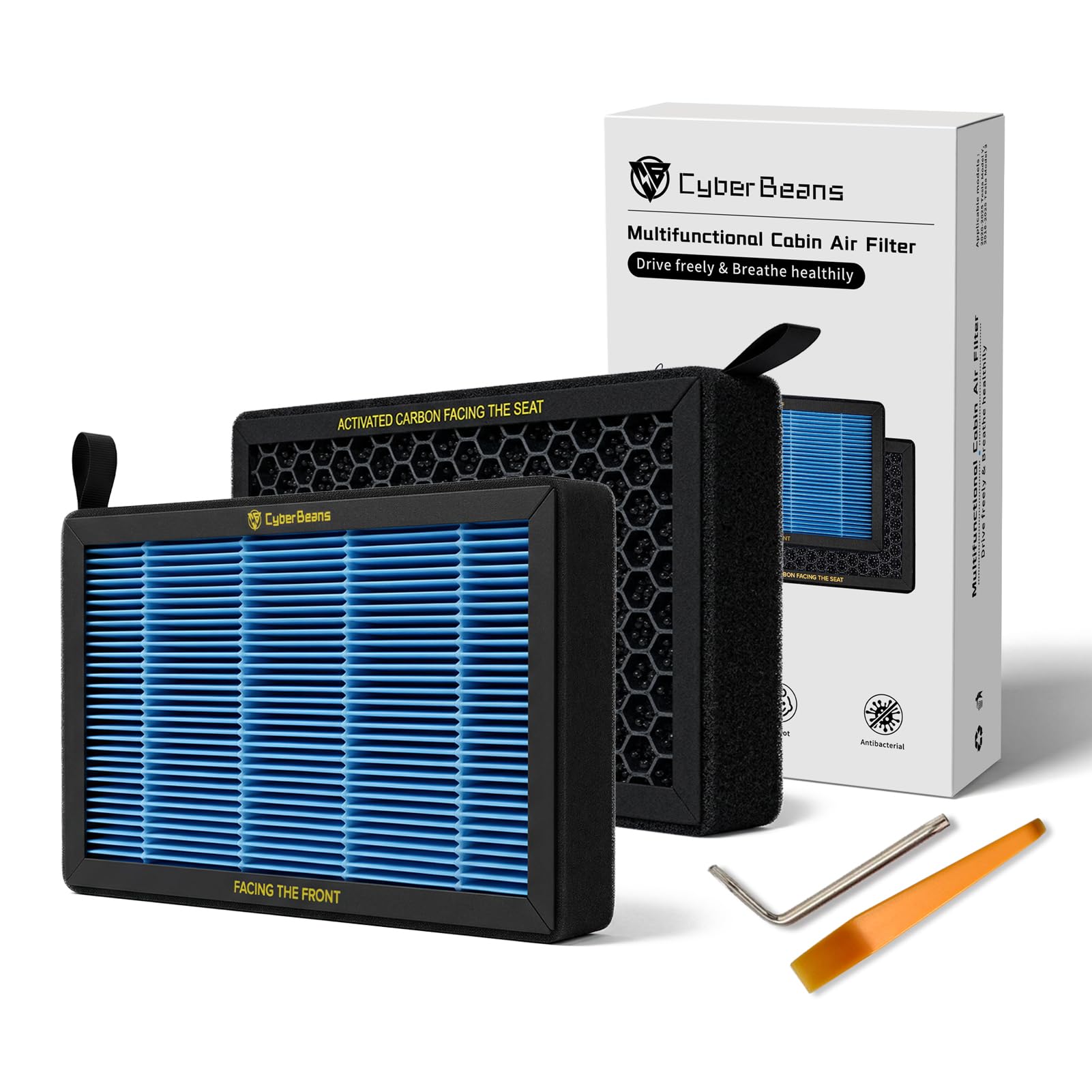 CYBERBEANS 2er-Pack für Tesla Model 3 Model Y Luftfilter Klimaanlage Ersatz mit Aktivkohle HEPA Innenraumluftfilter Zubehör 2016-2024 2025 Juniper Highland