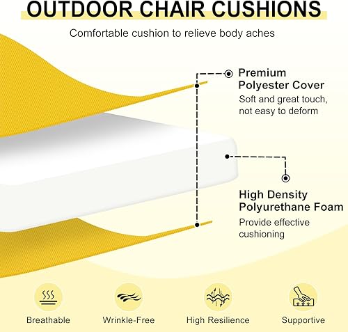 Miniatura 2 de downluxe - Cojín para asiento, redondo, impermeable, para exteriores e interiores, para patio o jardín, 43 x 41 x 5 cm, amarillo, paquete de 4