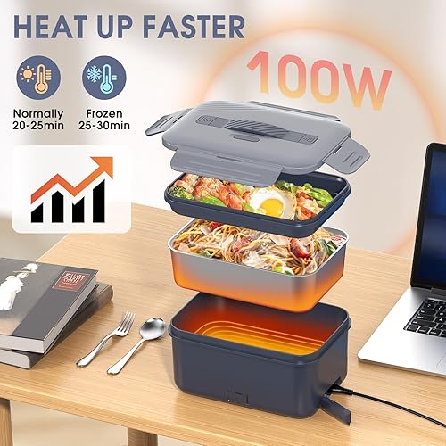Miniatura 3 de Fiambrera eléctrica, calentador de alimentos 3 en 1, calentador de alimentos portátil de 100 W, a prueba de fugas, para adultos, automóvil, camión,