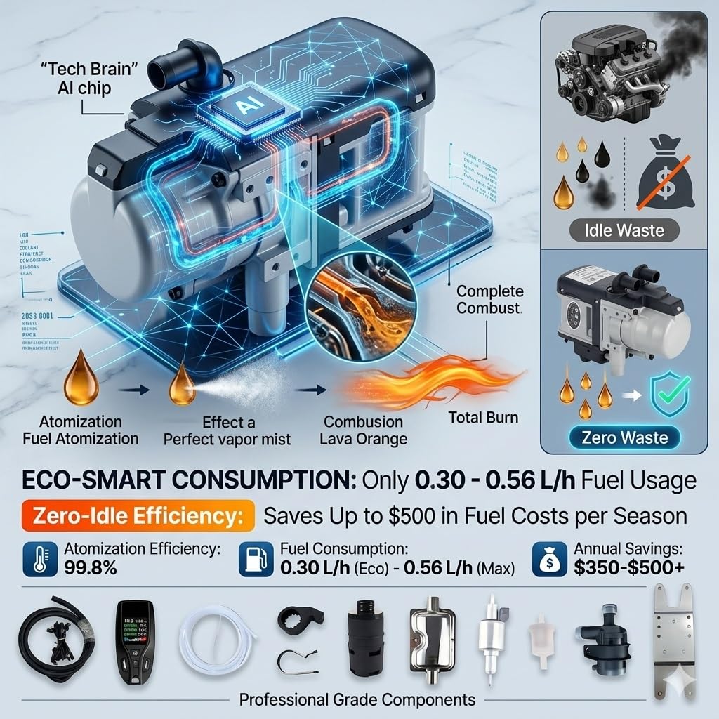 Calefacción Estacionaria de Agua 5,2KW 12V/24V Precalentador de Motor Diesel con Bomba de Agua Silenciosa para Camión Camper Caravana Barco y Vehículos Industriales Kit(24V)