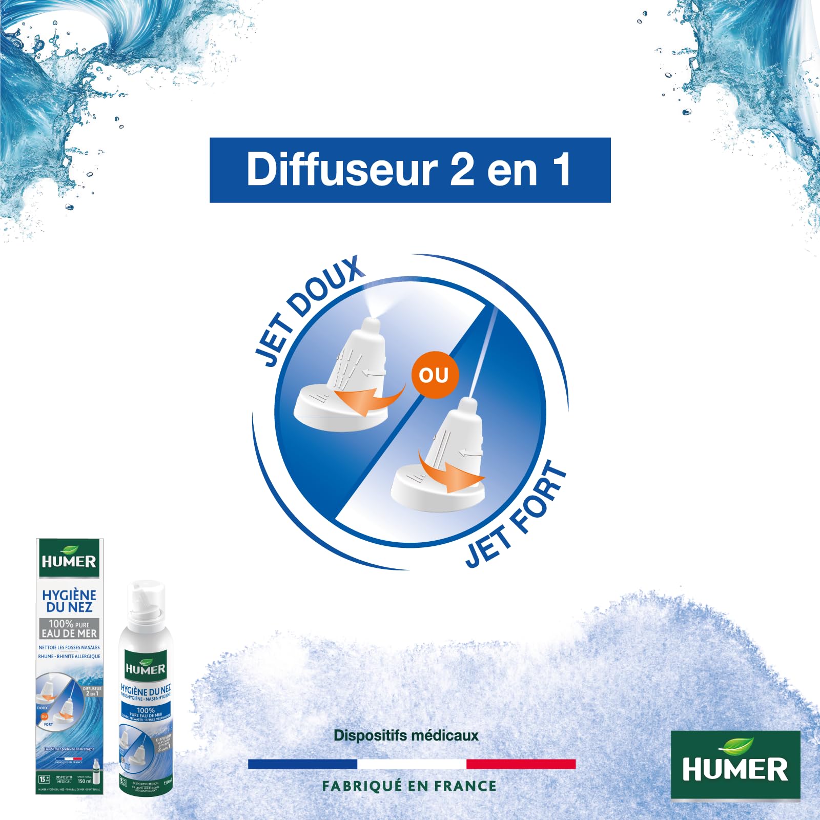 Humer - Spray nasal Hygiène du nez Adulte - 100% eau de mer - Excellente tolérance - 150ml