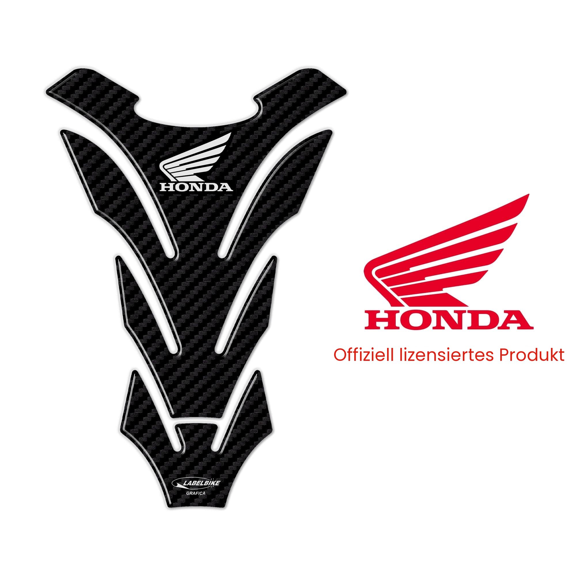 LABELBIKE - 3D Aufkleber Motorrad Tankpad Schutz und Dekoration aus Harz mit offizieller Honda-Lizenz - Wirkung Kohlenstoff und Logo Honda Weiß