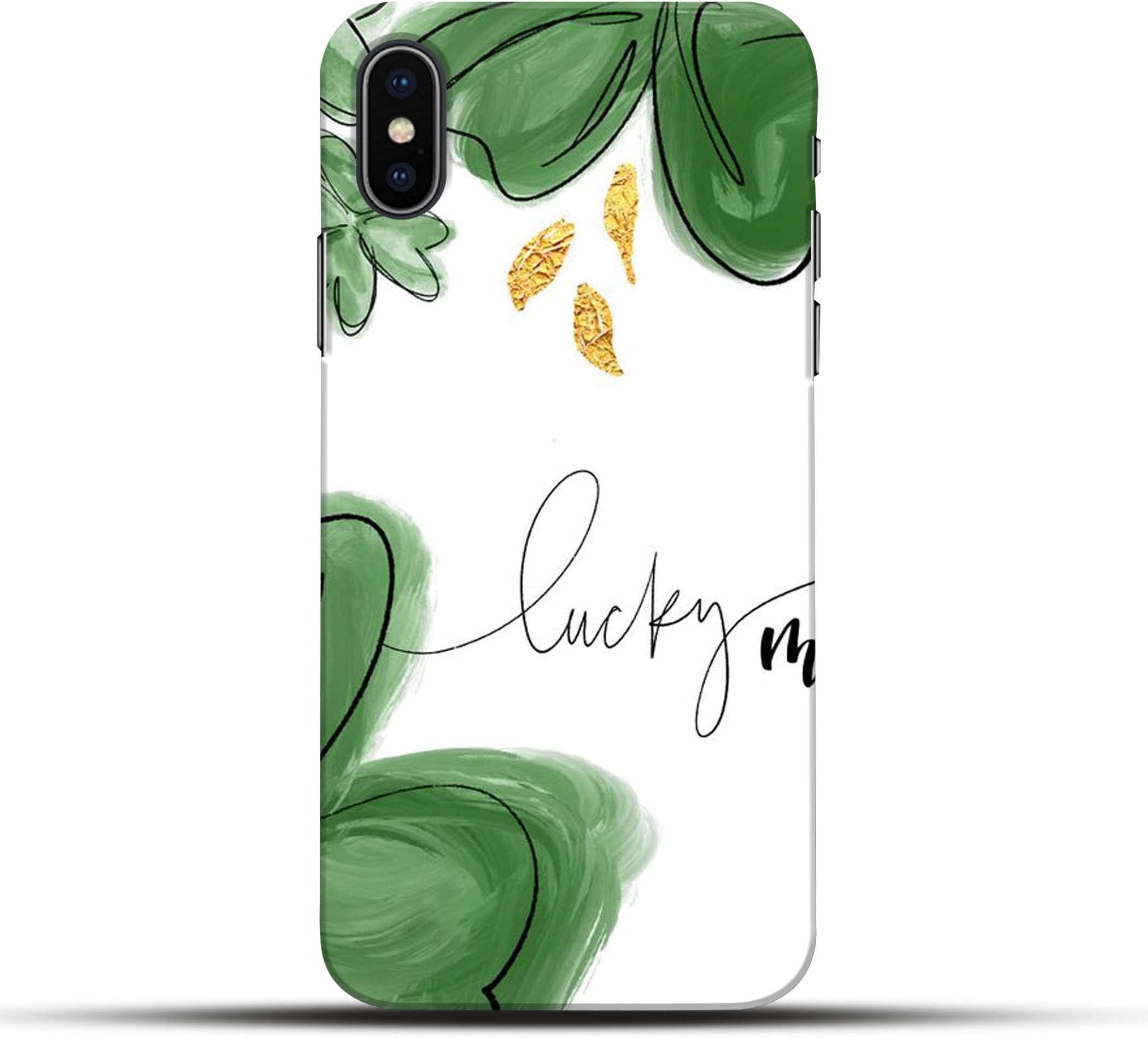Pikkme Green Flower Floral Quote/Quotes - Lucky Me - with White Background Designer Printed Hard Back Case and Cover for Apple iPhone Xs Max/iPhone 10S Max