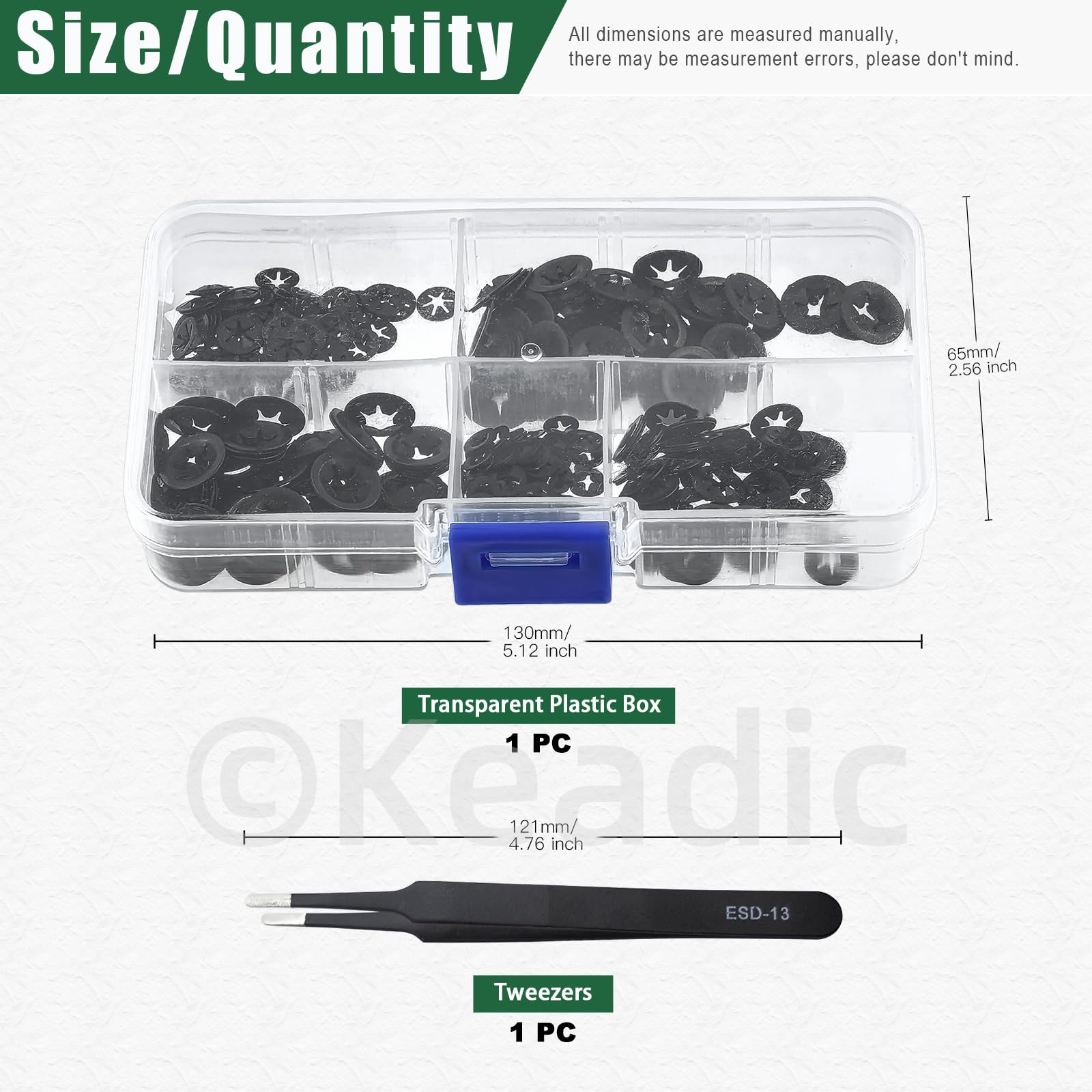 Keadic 350Pcs M2 M2.5 M3 M4 M5 M6 M8 M10 M12 Internal Tooth Star lock Washers Assortment Set - Image 3