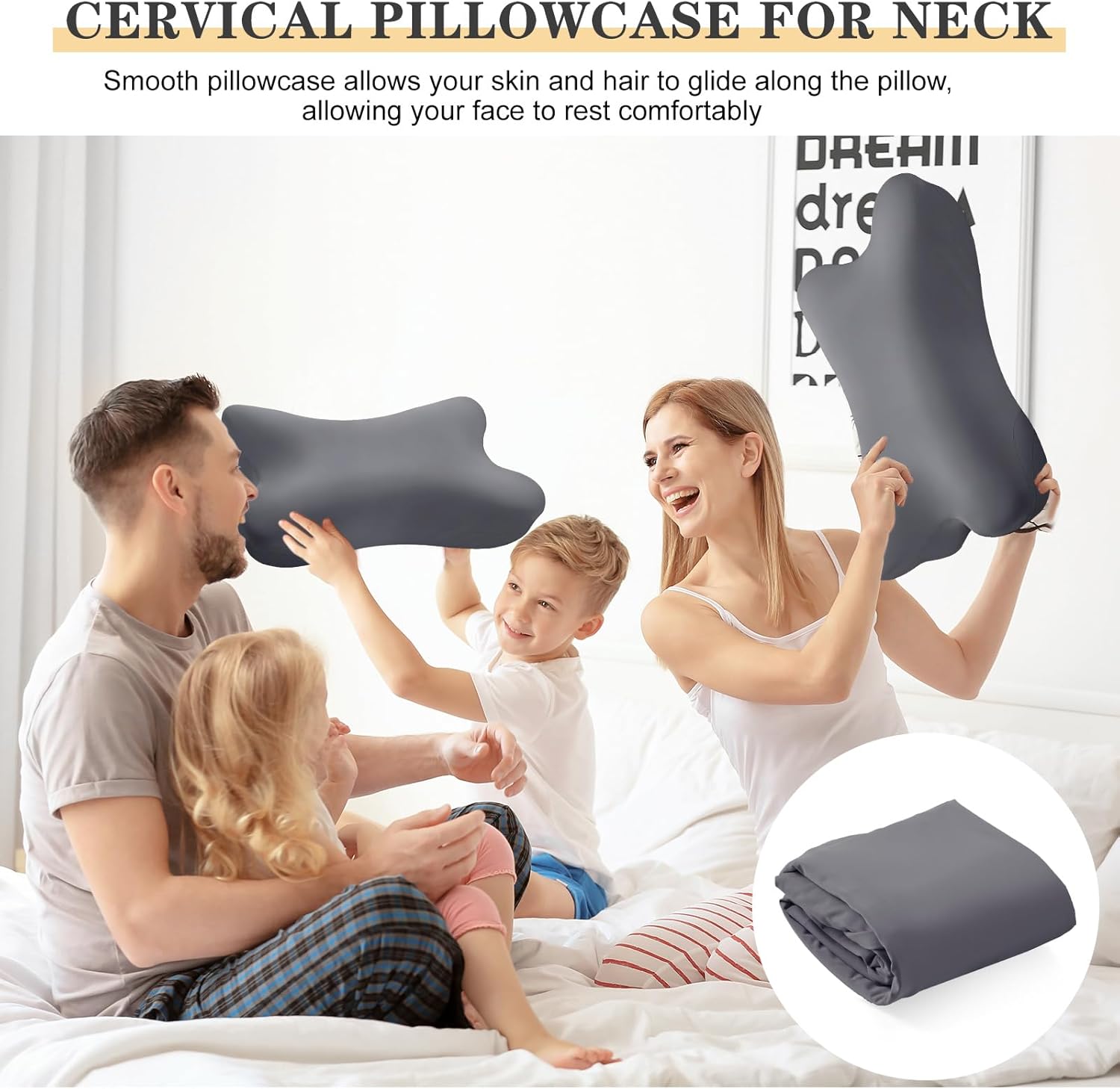 Hahafelt Cooling Cervical Neck Pillowcase for Pain Relief (Only Pillowcase) Ergonomic Pillow Case with Zipper Cool Memory Foam Pillow Cover for Side Back Stomach Sleepers(Butterfly Style,Dark Gray)