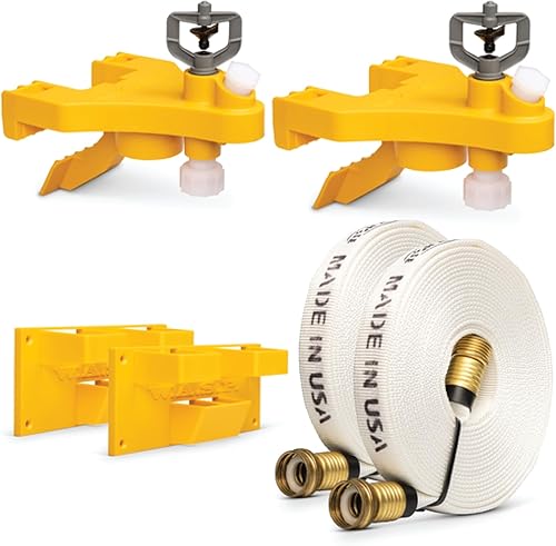 WASP Kit completo de protección contra incendios forestales, 2 aspersores de techo con canalón, pared o valla y 50 pies de manguera, remoja la