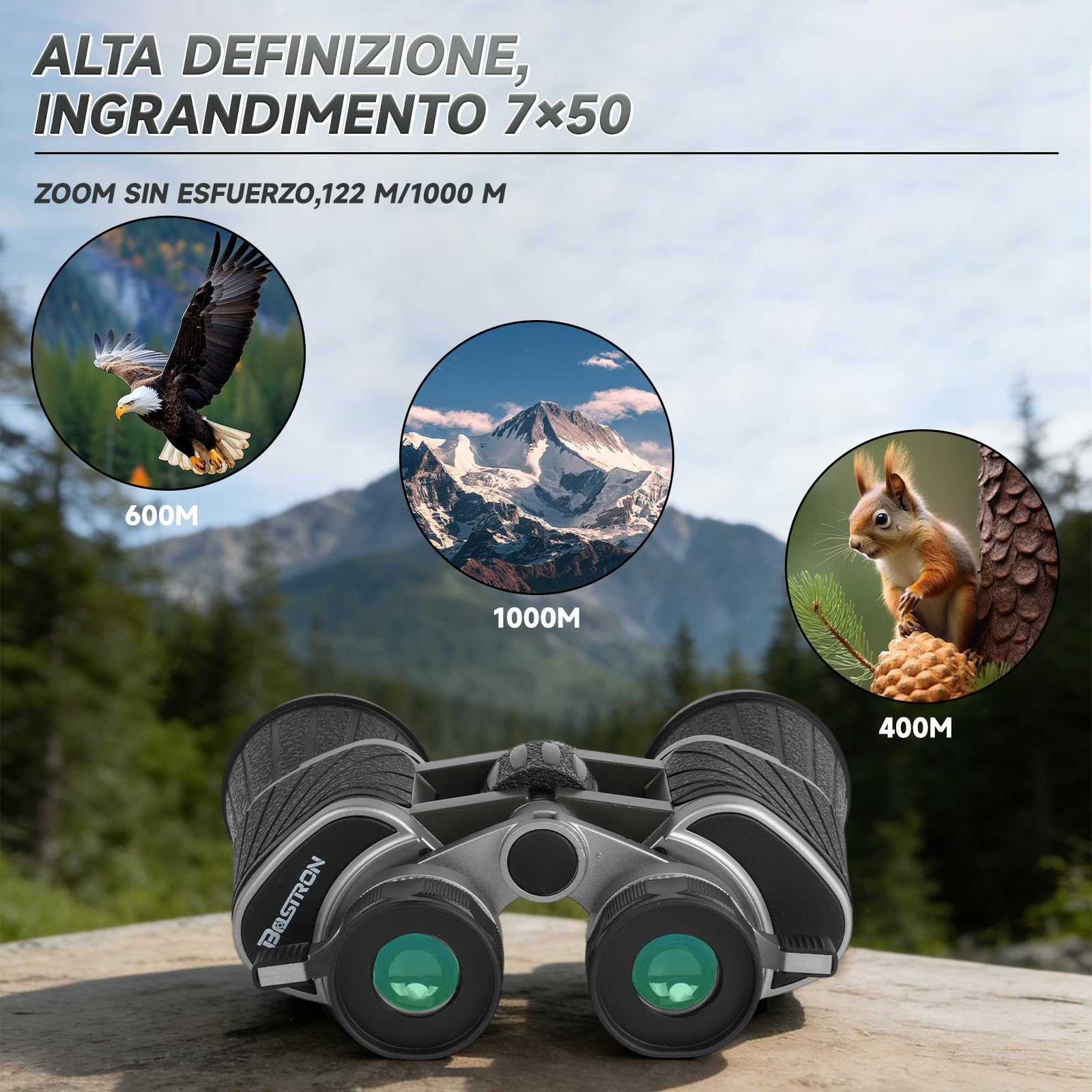 Binoculares 7x50 Profesionales - Visión Nocturna y Poca Luz, Prismas PORRO BK-7, Lentes Multicapa - para Observación de Aves, Astronomía, Senderismo y Deportes