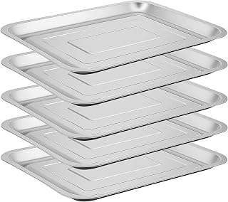 5 Stück Edelstahl Serviertablett, 36 x 27 x 2cm Silber Servierplatte, Baking Tray für Catering, Restaurant, Backblech für Küche