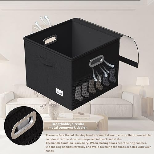 Miniatura 4 de FHSQX Organizador de zapatos para armario, se adapta a 12 pares, contenedores de almacenamiento de zapatos con cubierta transparente y divisores