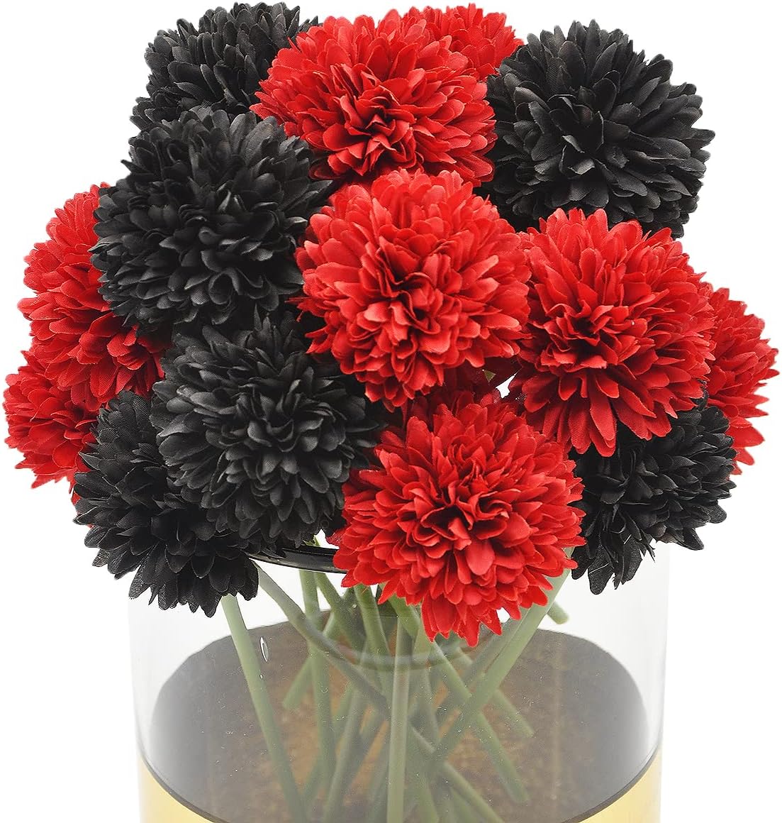 20Pcs Artificial Fake Flower Plants Silk Chrysanthemum Ball Hydrangea Arrangements Wedding Bouquets Decor Home Kitchen Garden Party Table Floral Centerpieces DIY (Red&Black)
