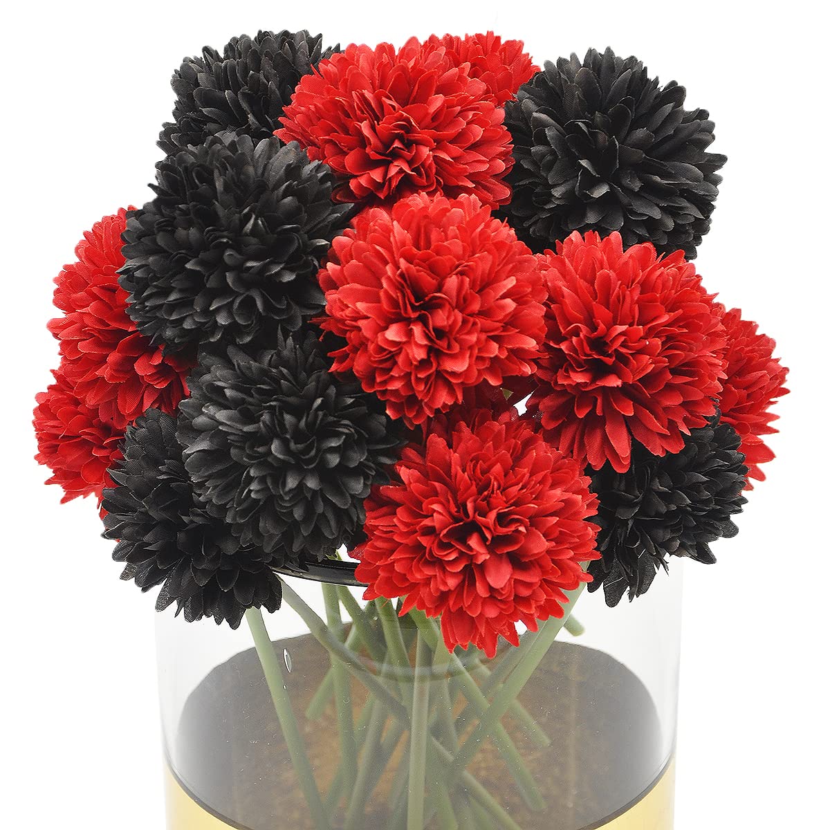 Blooming Paradise 20Pcs Artificial Fake Flower Plants Silk Chrysanthemum Ball Hydrangea Arrangements Wedding Bouquets Decor Home Kitchen Garden Party Table Floral Centerpieces DIY (Red&Black) — image 1