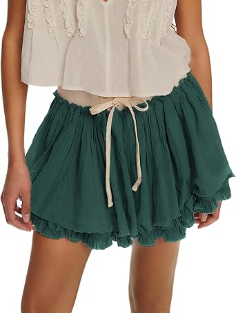 Lianlive Women Flowy Mini Skirt High Waisted Ruffled Tiered Casual Boho Skirts for Beach Summer Outfits