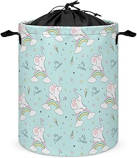 Cute Elephant Kids Laundry Basket Cartoon Rainbow Girl Baby Elephant Ice Cream Diamond Design for Dorm Family Travel One Size