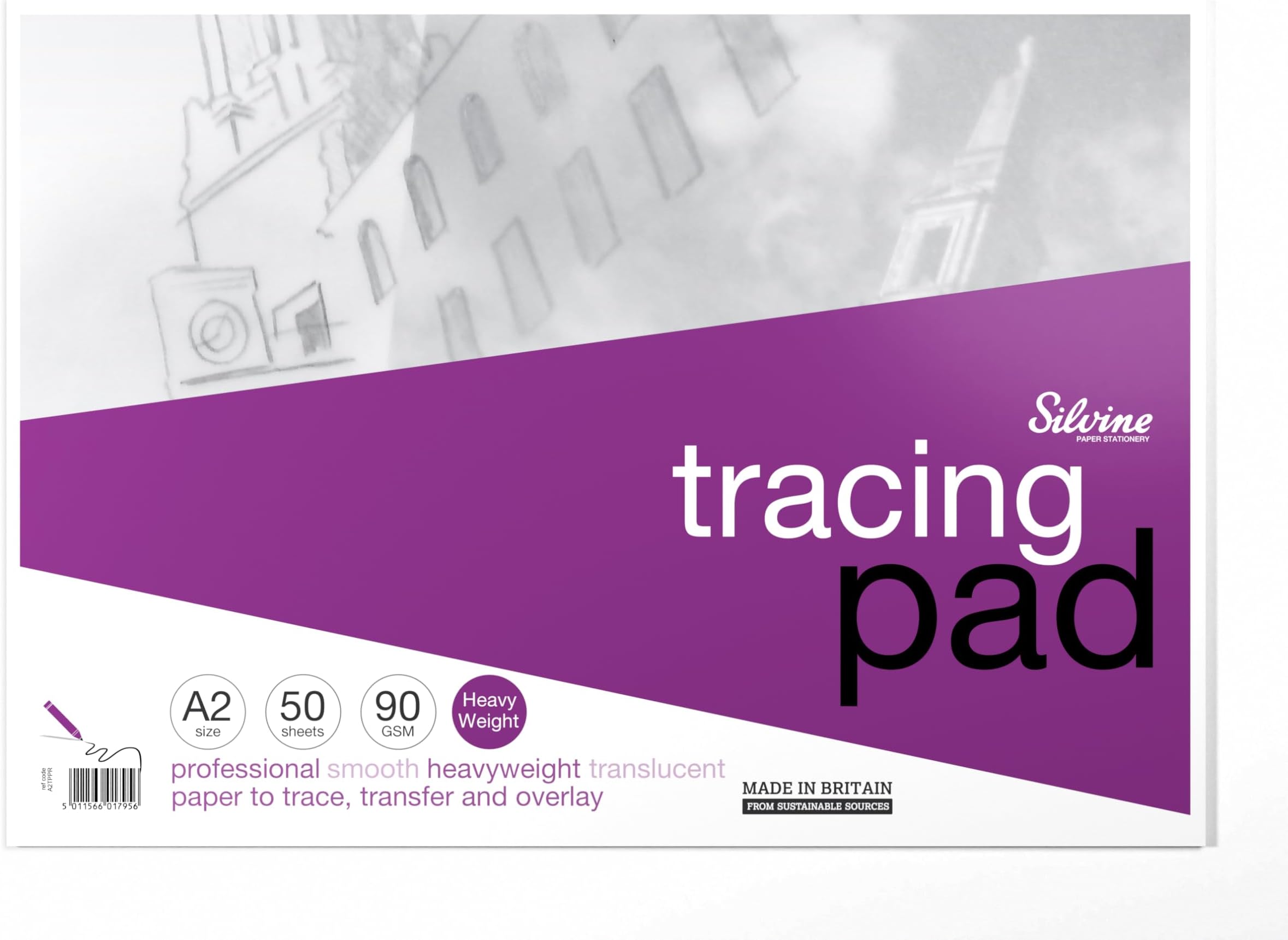 Silvine A2 Professional Tracing Pad. 50 Sheets of Quality Heavyweight Tracing Paper (90gsm)