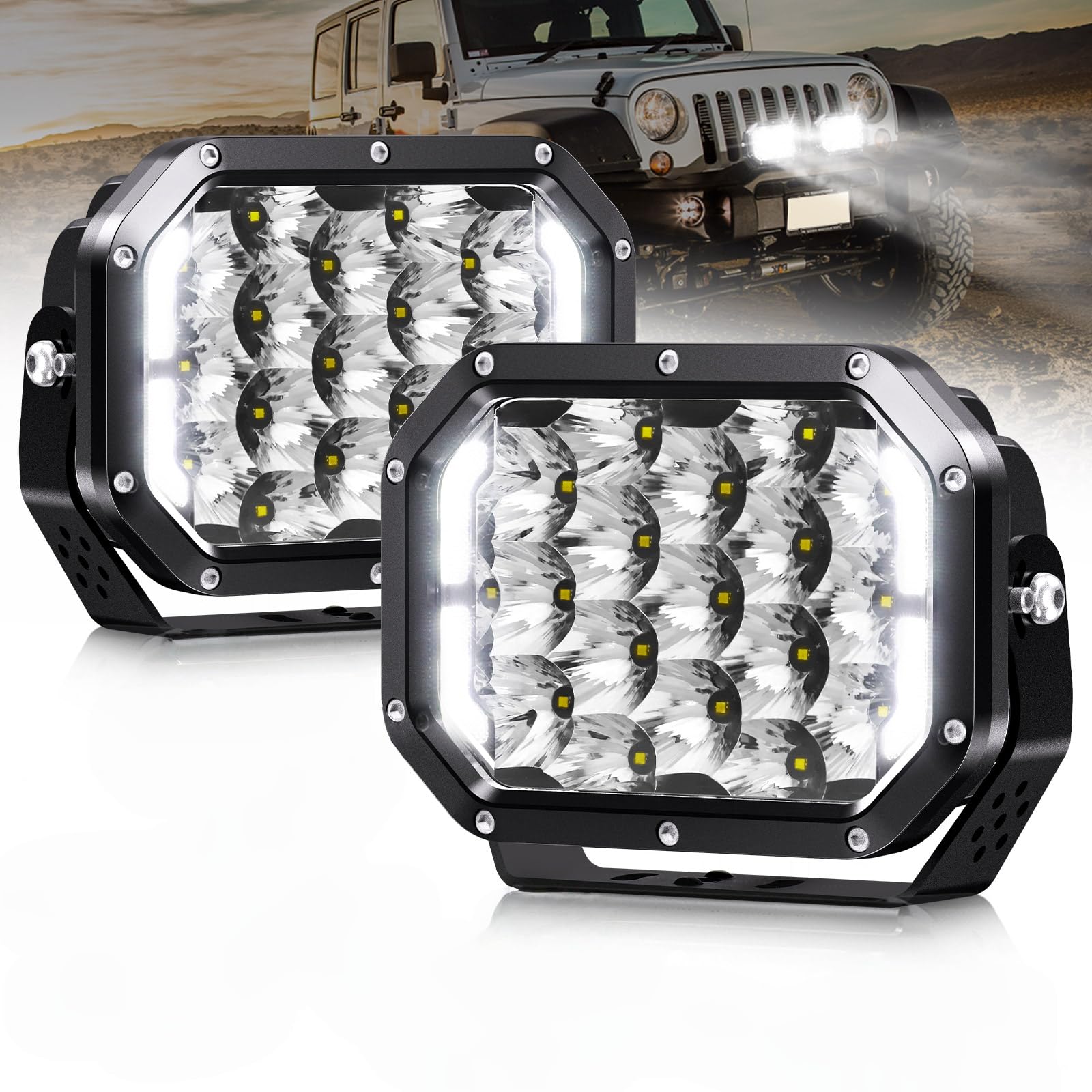 CO LIGHT 7 inch Rectangular Off-road Light 240W 39800 LM LED Driving Light with Protective Cover White Amber DRL Ultra High Brightness Shooting Light Bar for ATV Trucks Car 4x4 Pickup