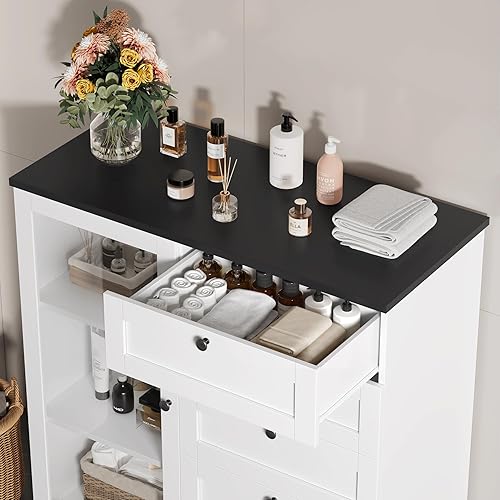 Miniatura 6 de HOSTACK Cómoda de 5 cajones con puerta, armario de almacenamiento con cajones y estantes, moderna cómoda de cajones para dormitorio, sala de estar,