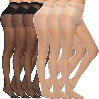 MANZI 6 Pairs Women's 20D Sheer Silky Pantyhose Run Resistant Nylon Tights High Waist Stockings with Control Top