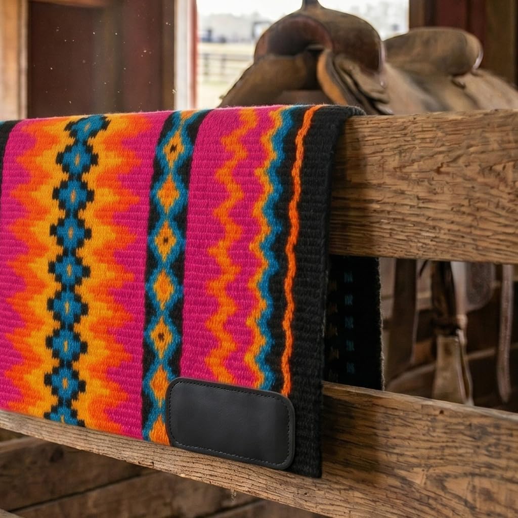 Western Show Saddle Pad/Blanket for Horses - Handmade Wool Saddle Blanket with New Zealand Design, Thick, Durable & Comfortable for Horse Riding (34” L x 38” W x 1) M05