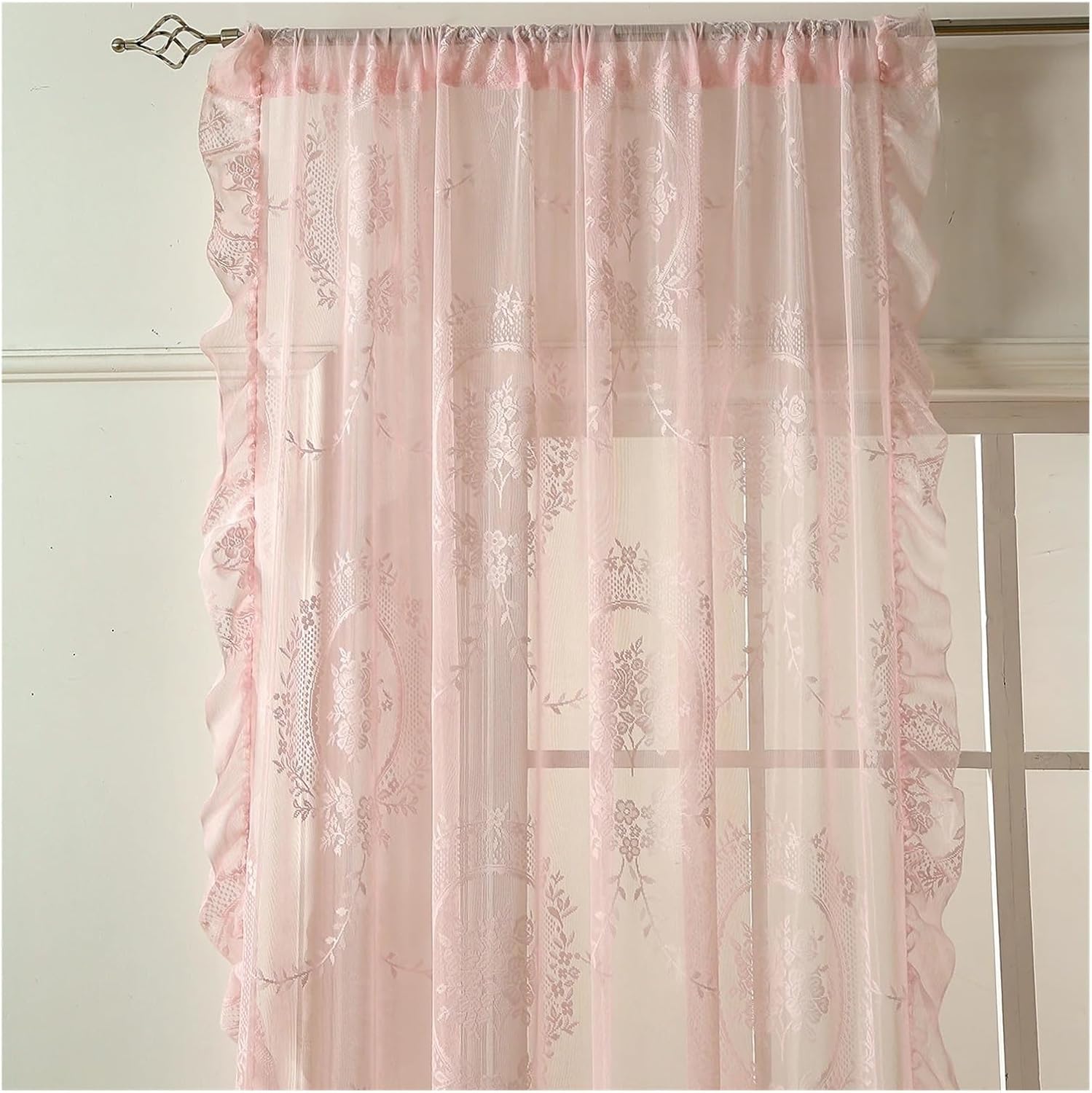 Solid Blackout Curtains for Bedroom 2Pieces 78Inch Pink Lace Round Mirror Rod Pocket Curtains Bedroom Balcony Home(140x100cm 1PC)