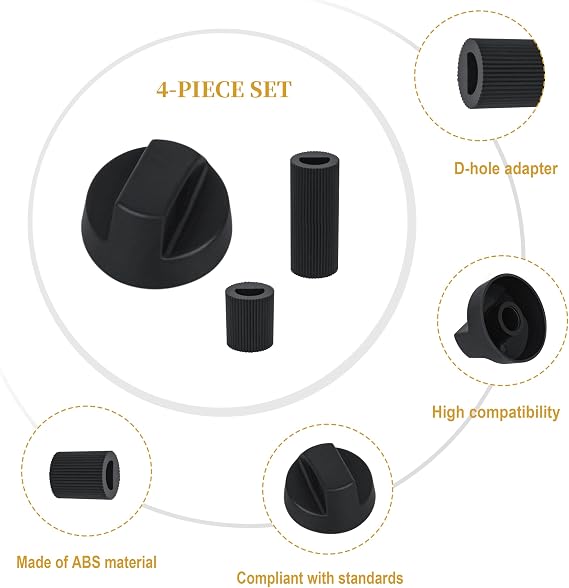 4 Pack Control Knobs Replacement with 12 Adapters for Stove Oven Range(Black)
