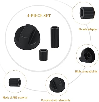 4 Pack Control Knobs Replacement with 12 Adapters for Stove Oven Range(Black)
