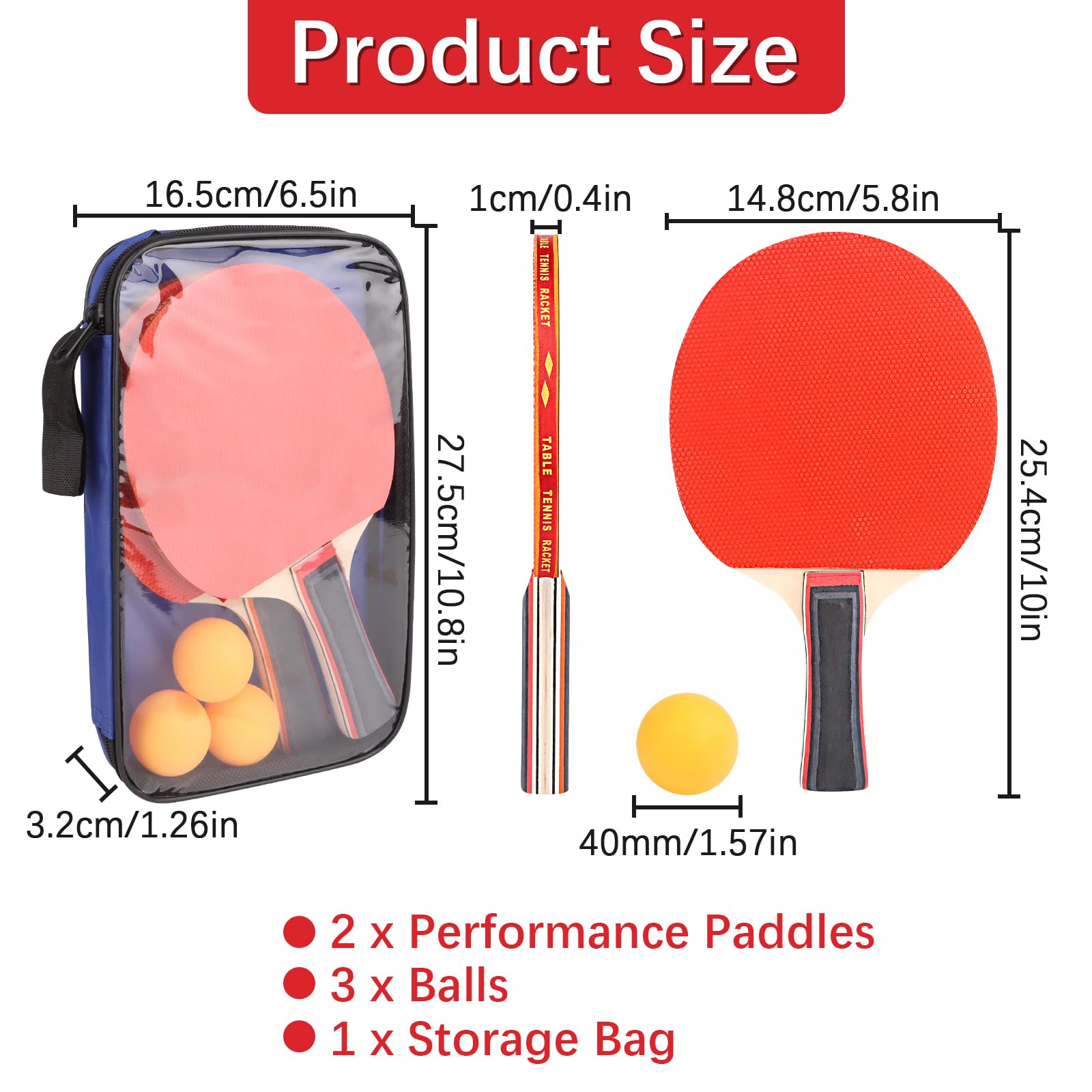 Ensemble de raquettes de tennis de table - 2 raquettes et 3 balles - Sac