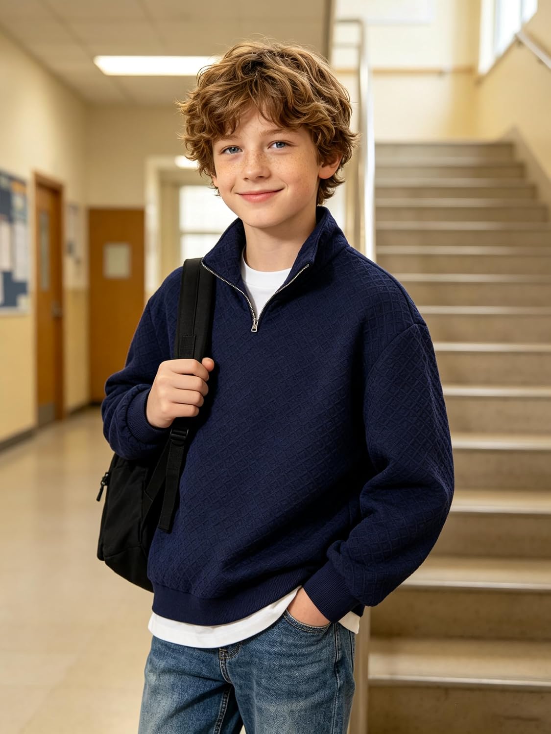 Kids Boys Sweatshirt Quarter Zip Pullover Fall Clothes 7-14 Years