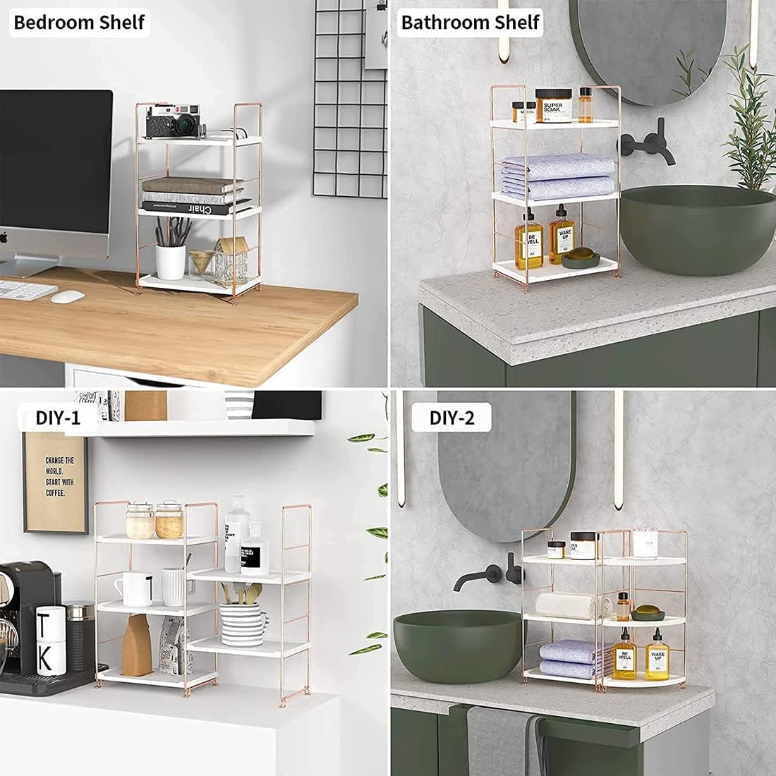 Plastic/Metal Freestanding Stackable Organizer Shelf,Bathroom Countertop Storage Shelf Cosmetic Organizer Holder Kitchen Spice Rack,3-Tier Standing Rack (Rose Gold) - Image 7