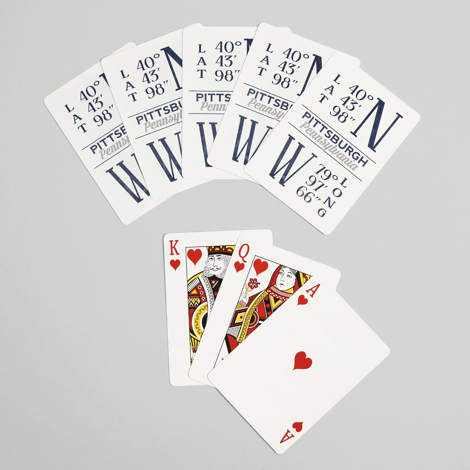 Lantern Press Pittsburgh, Pennsylvania, Latitude and Longitude (Blue), 52 Playing Cards for Adults, Poker Size Card Deck