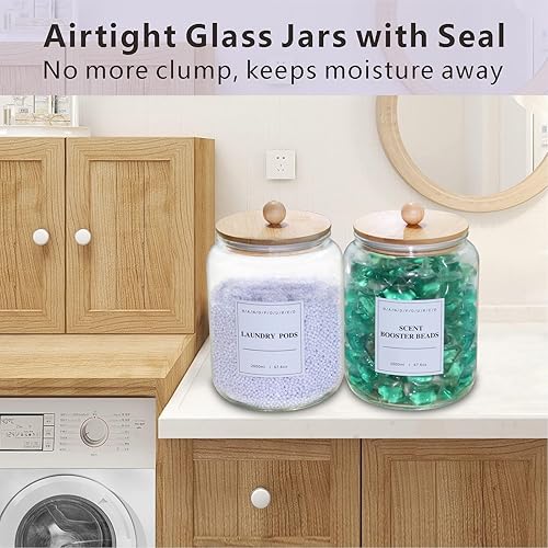 Miniatura 6 de Paquete de 2 tarros de vidrio de medio galón para organización y almacenamiento de lavandería, recipientes de vidrio con tapas de bambú, 18
