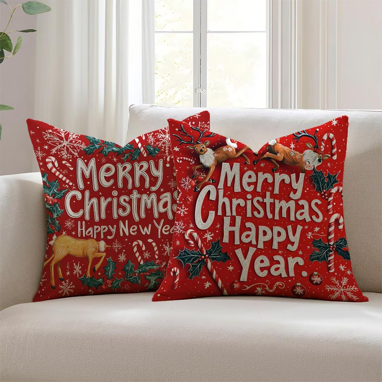 Housse de coussin 60x60cm Noël en lin pour embellir votre salon de jardin et canapé