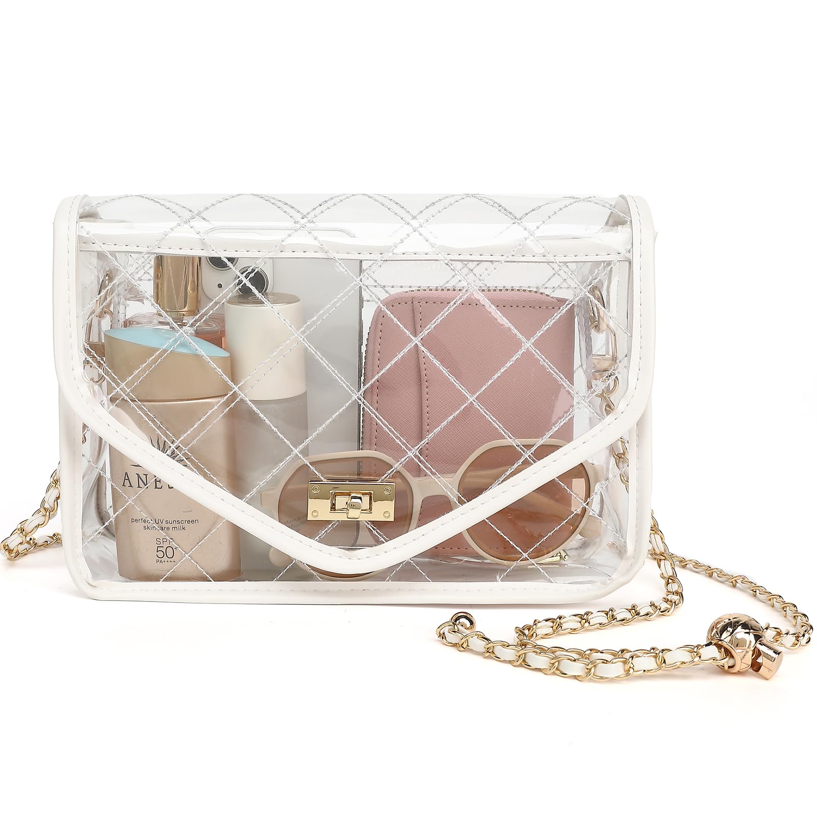 YGR Clear Bag for Stadium Events Clear Purse for Women Quilted PVC Clear Crossbody Bag Stadium Approved for Concerts, White