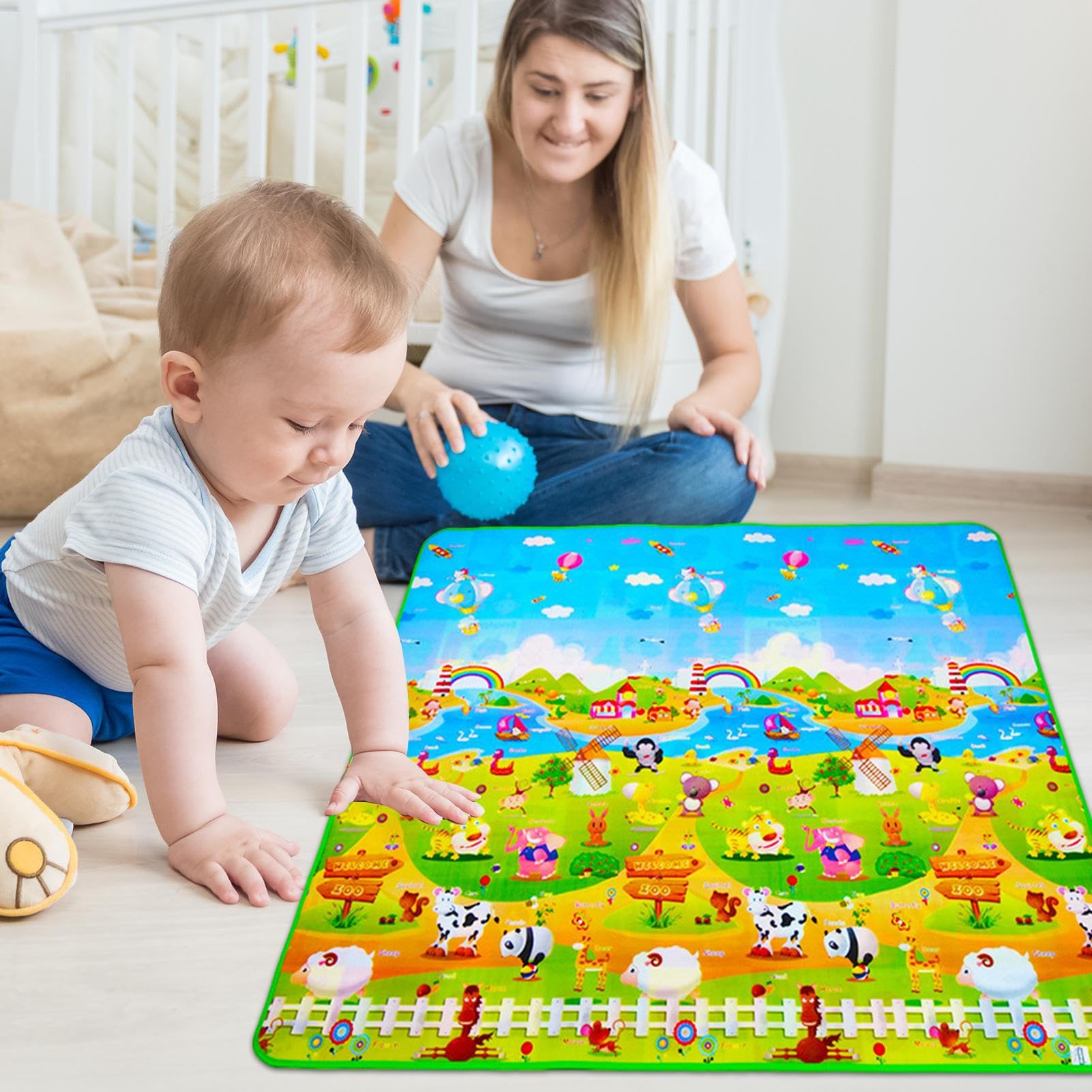 Tappeto Gioco Bambini, 200x180 cm Tappetino da gioco in schiuma, tappeto da gioco morbido per bambini piccoli, grande tappeto imbottito
