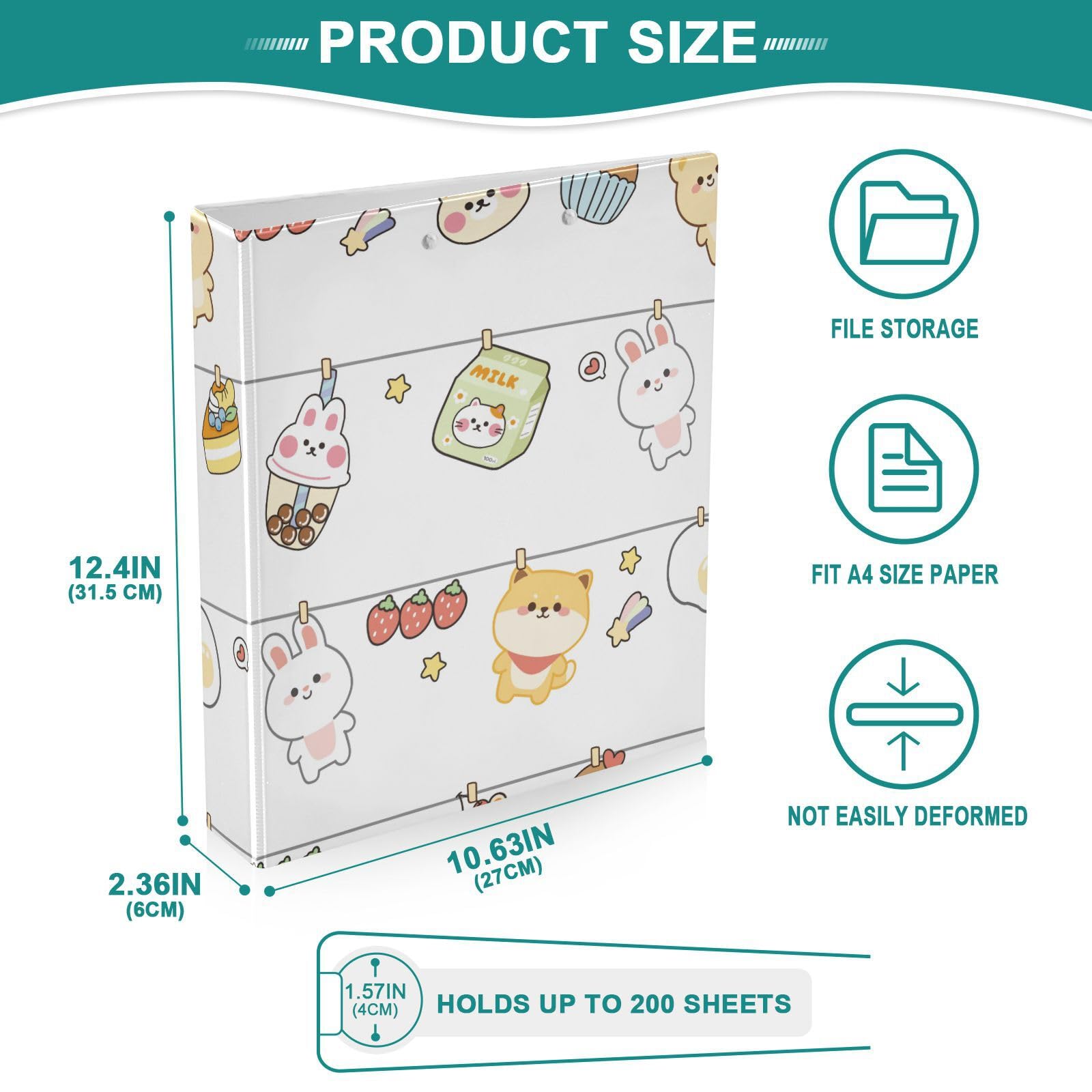 Qilmy Cartoon Animals 3 Ring Binder A4 Letter Size 1.5 Inch