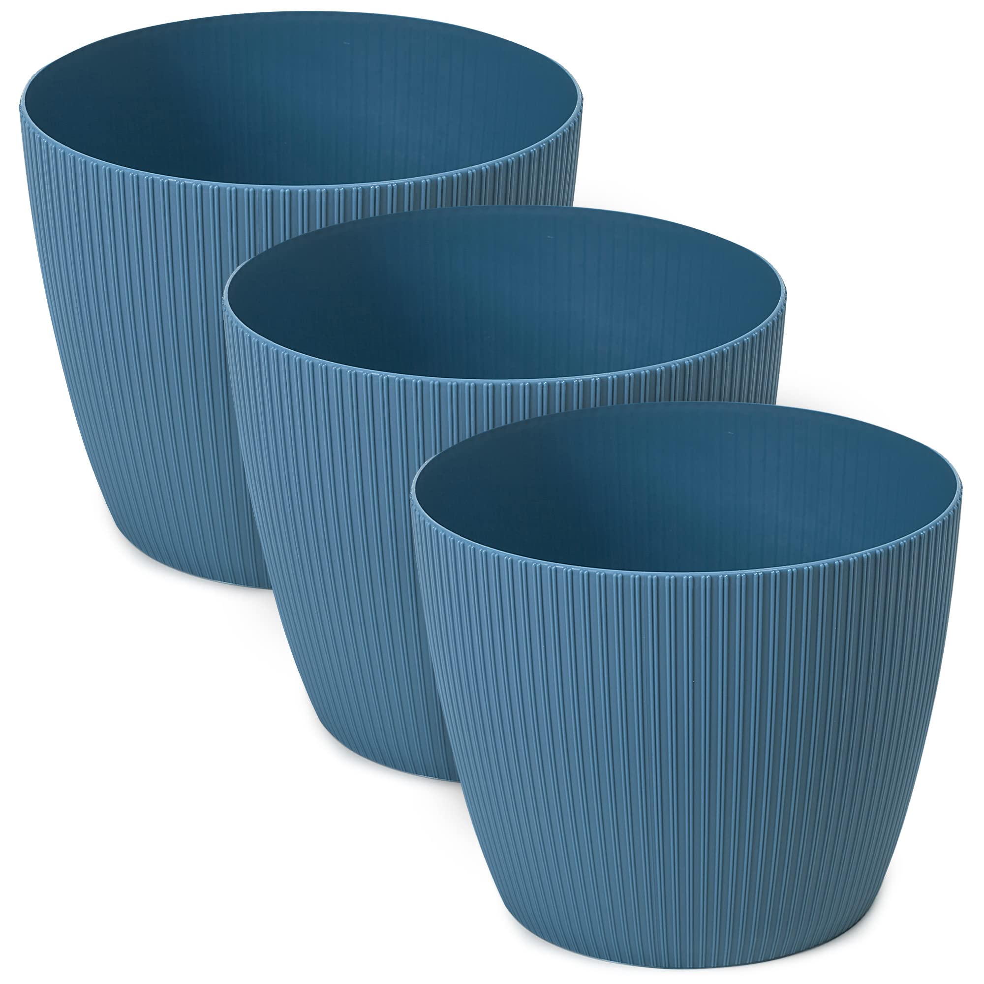 TULMERO Macetero mate, macetero de plástico, maceta decorativa para plantas grandes, juego de 3 macetas, macetero para hierbas, (3 unidades), color azul marino, diámetro de 16 cm