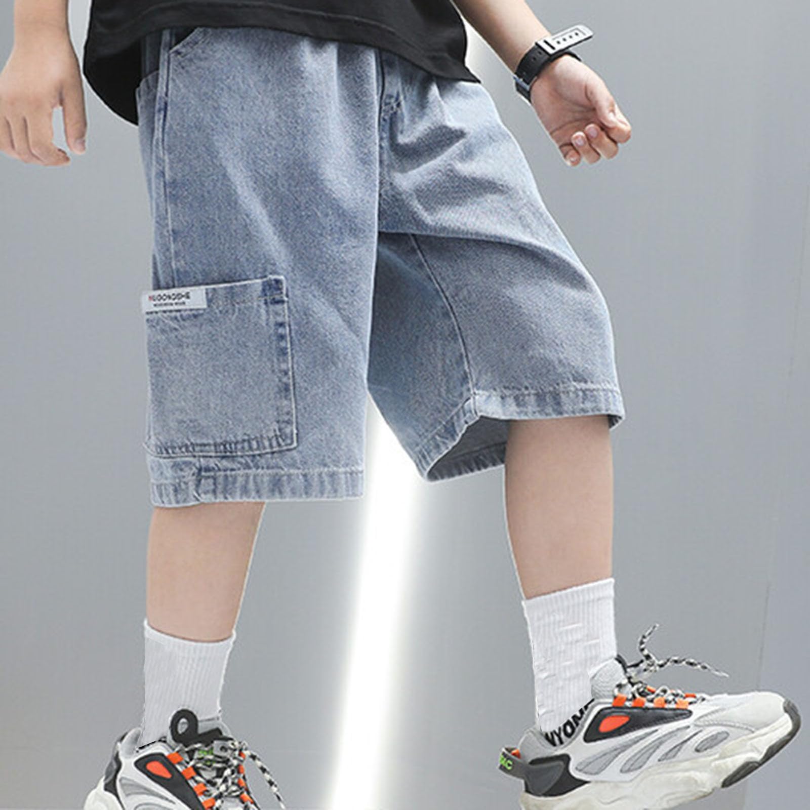 Générique Garçons Short en Denim Été Pantalons Court Baggy Léger Pantalon Jeans 3/4 Bermuda Jeans Garçons Bleu Enfant Mode Denim Pantacourt avec Poches Streetwear Outdoor