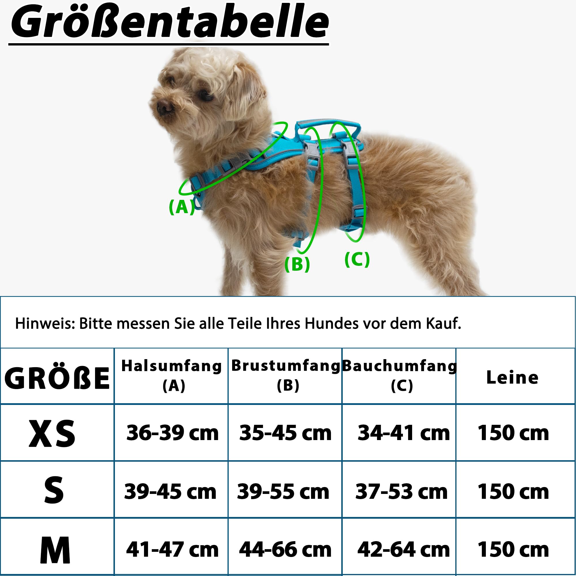 Hundegeschirr mit Leine, Sicherheitsgeschirr Hund Ausbruchsicher, Anti Zug Hundegeschirr mit Assistenzgriff und Reflektierende, Leichtes Verstellbare Geschirr für Mittelgroße Hunde (Blau,S)