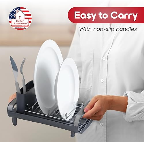 Miniatura 6 de Better Houseware Escurridor de platos expandible para encimera de cocina, estante de platos de acero inoxidable que ahorra espacio con soporte para
