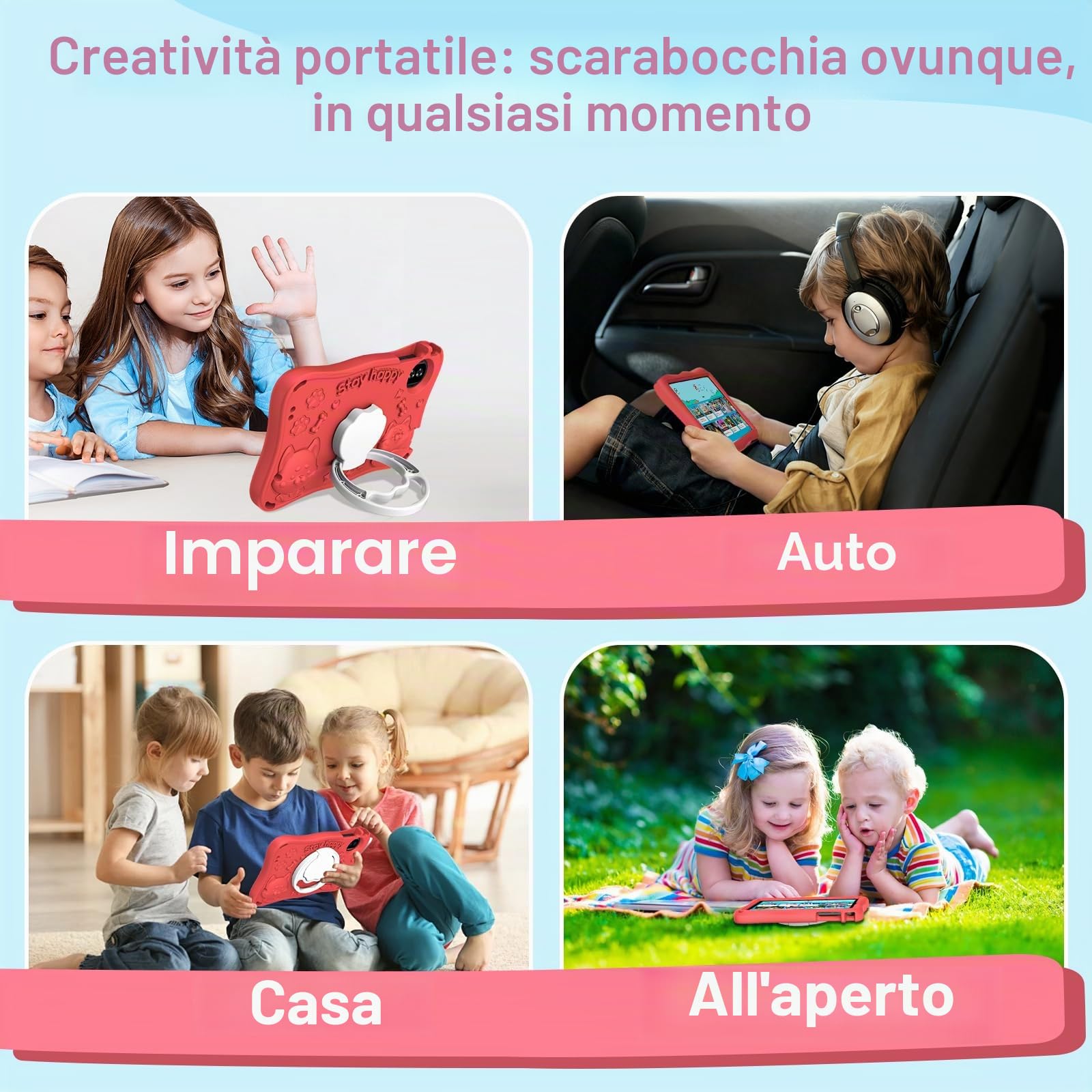 S11 Tablet per bambini 9 pollici Android 15 con 12 GB di RAM + TF 1 TB, 5G WiFi, Widevine L1, Octa-Core, 5000 mAh, controllo genitoriale, 1340 x 800, BT 5.0, per bambini con custodia Eva -Red