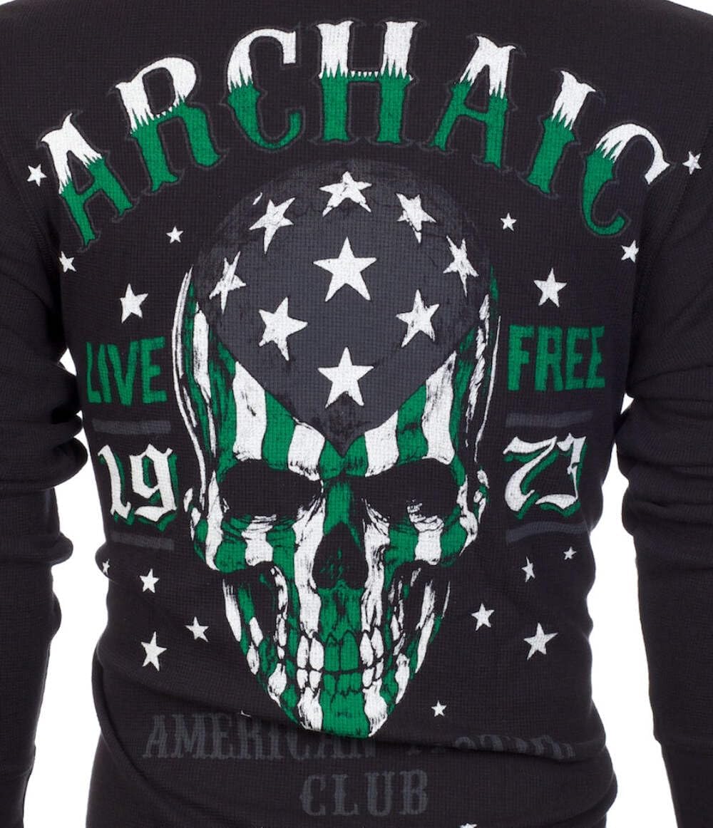 Archaic by Affliction Men's Thermal Shirt Flag Smasher Black
