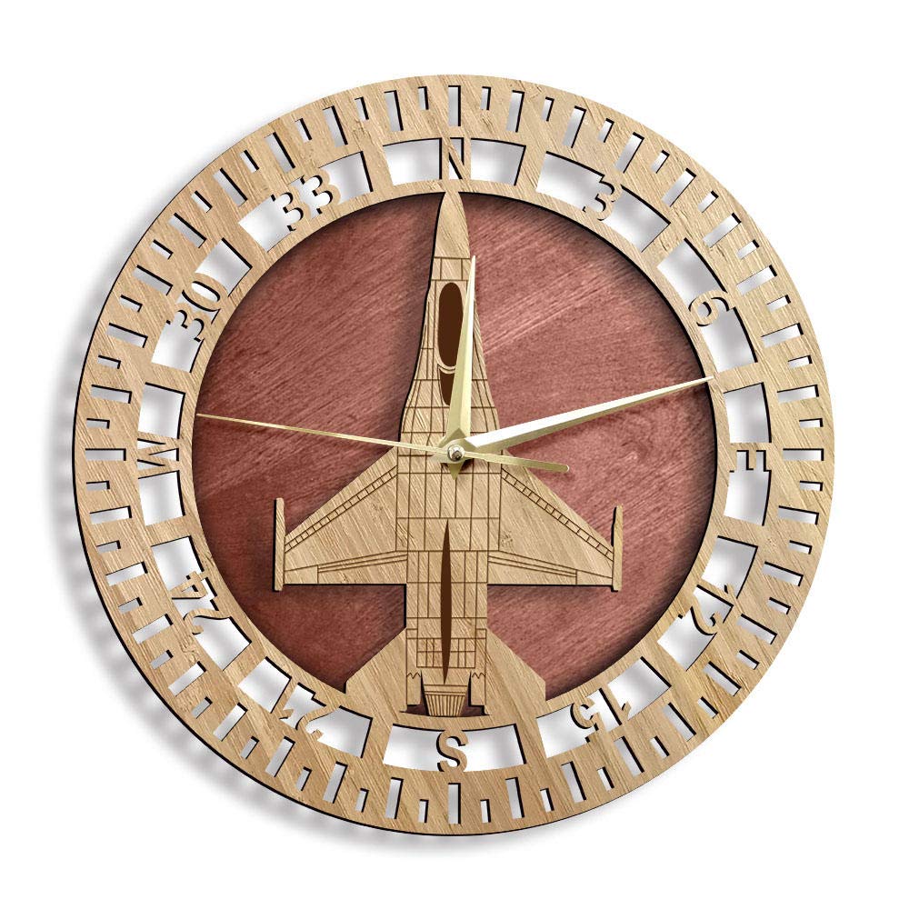 Reloj de Pared de Madera F-16 Fighting Falcon Hecho a Mano Militar decoración del hogar Reloj de Pared silencioso Regalo de piloto de avión de la Fuerza Aérea de los Estados Unidos