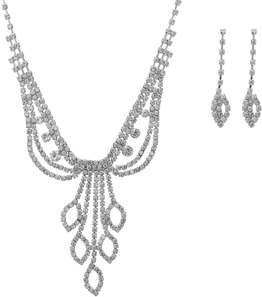 Women's Rhinestone Statement Necklace Dangle Earrings Set