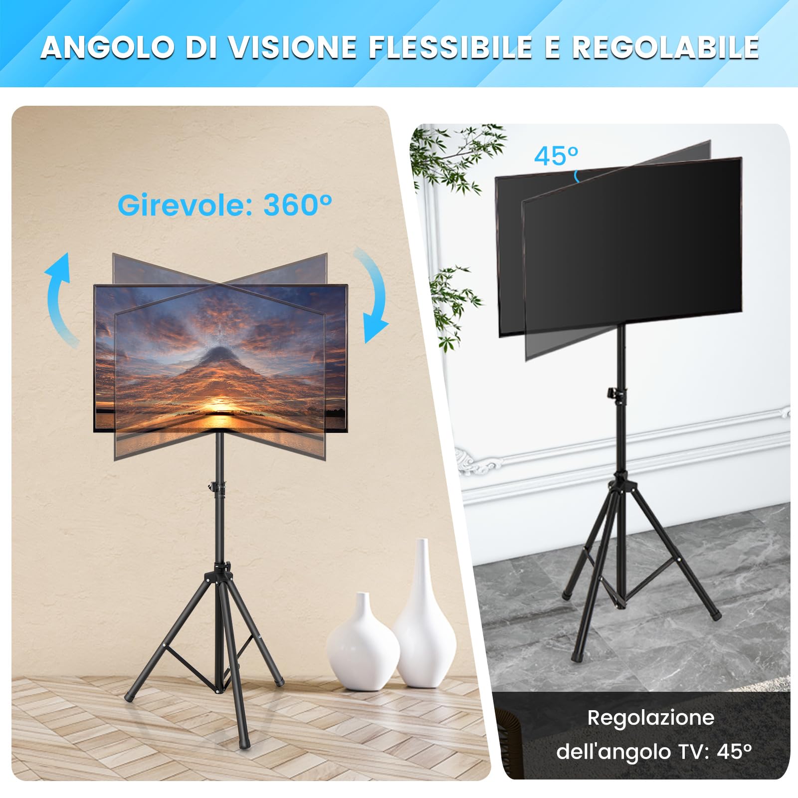 GYMAX Supporto Monitor con Treppiede, Mobile TV Pieghevole con Telaio di Fissaggio per Monitor e Asta di Sollevamento Regolabile in Altezza su 5 Posizioni, Capacità di Peso Massima 35KG, Nero